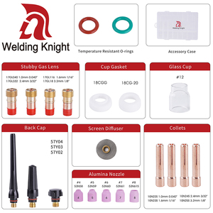46pcs Tig Hàn ngọn đuốc Kit vật liệu đồng ống kính khí lùn mập #<span class=keywords><strong>12</strong></span> cốc thủy tinh Phụ kiện cho Tig <span class=keywords><strong>WP</strong></span>-17/18/26 - Product Image 4