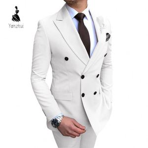Traje de Dos Piezas de Color Sólido Personalizable con Etiqueta de Talla Asiática YZ para Hombre, Blazer y Pantalones Casuales de Negocios - Product Image 2