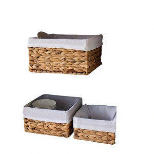 Natural Seagrass Storage <b>Basket</b> With Removable Liner Vintage Rectangle Organizer <b>for</b> Home Laundry <b>Shelf</b> - Product Image 3