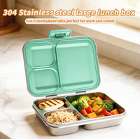 Boîte à lunch bento pour enfants en acier inoxydable élégante et brevetée, couvercle anti-fuite, sans BPA, grande capacité, 3 compartiments, compatible micro-ondes