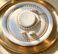 Ensemble cadeau d'entreprise en perles, collier, bracelet, boucles d'oreilles, perles de riz d'eau douce 7-8 mm, argent 925, logo du fabricant, vente en gros, sur mesure