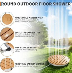 Douche de jardin KANGRUN WPC, douche au sol, douche extérieure pour <span class=keywords><strong>piscine</strong></span>, camping, sauna, lavage de chien, marron, ronde - Product Image 3