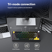 Clavier mécanique sans fil T-WOLF T40 pour jeux avec bouton rotatif entièrement remplaçable à chaud avec rétroéclairage ARGB pour ordinateur portable/tablette/PC