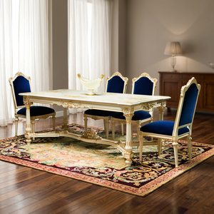 Ensemble de tables à manger de luxe de style provincial français, 6 chaises, meubles victoriens en bois massif, revêtement en tissu velours, cuisine à domicile - Product Image 3