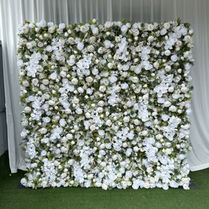 KE-WA016 Panel de Pared de Flores Artificiales Rosadas al por Mayor, 8 pies x 8 pies, Panel de Pared de Rosas Enrollable para Decoración de Bodas - Product Image 2