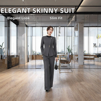 Ensemble de tailleur 2 pièces gris pour femmes, col rond, coupe ajustée, tenue professionnelle de bureau, image d'entreprise