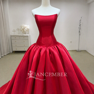 Lsjj163 Magnifique Robe de Bal Rouge Sans Bretelles Minimaliste en Satin avec Traîne pour Quinceañera et Fête des 16 Ans Jancember - Product Image 4