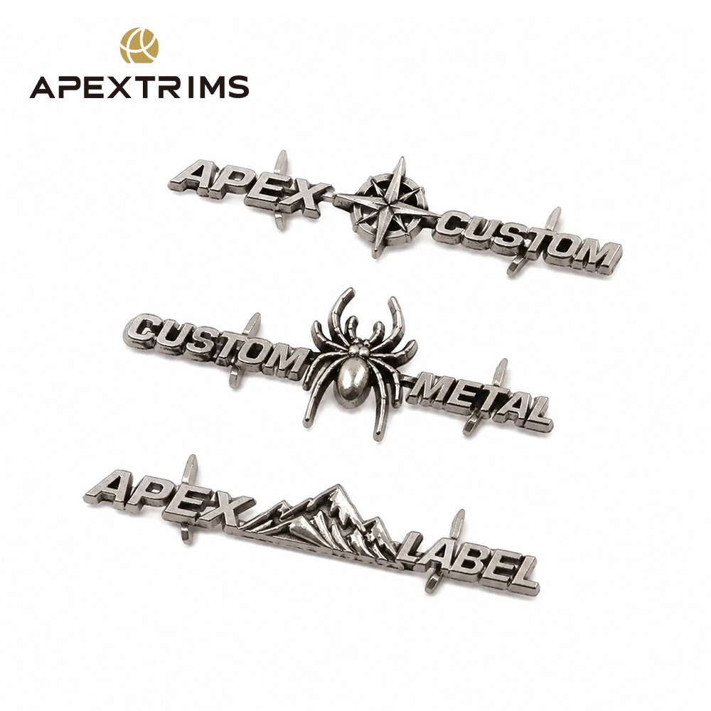 APEX Factory Custom Brand Design Alphabet Lettering Logo Shape Decorative Metal Logo Label Customized Metal Tag For Clothing · image 6