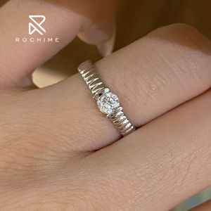 Bague Solitaire Rochime Style Ins en Satin Côtelé, Plaqué Or <span class=keywords><strong>Champagne</strong></span>, Argent 925, Zircon Cubique pour Femme - Product Image 4