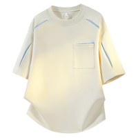 Vente directe usine – T-shirt décontracté à manches courtes pour homme, coupe ample, avec logo personnalisé, en mélange coton-polyester, panneau rayé et poche