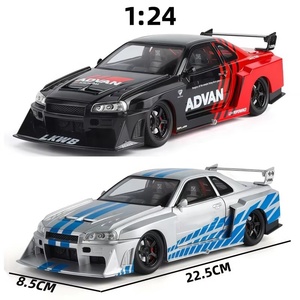 Nuevo y Popular: Coche de Juguete a Escala 1:24 Nissan Skyline <span class=keywords><strong>GTR</strong></span> 34 Skyline JDM, Miniatura de Metal Fundido a Presión, Modelo de Carreras con Sonido y Luces, Colección para Niños - Product Image 1