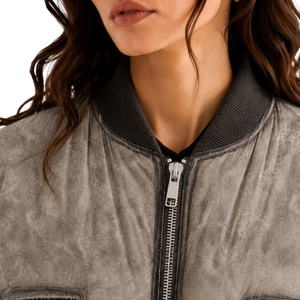 Blouson bomber court matelassé pour femme, style vintage délavé à l'acide, avec poches cargo, effet vieilli, vêtement d'extérieur type <span class=keywords><strong>aviateur</strong></span> - Product Image 5