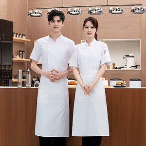 Veste d'été à manches courtes pour serveur et chef Chemises de cuisine pour barbecue, boulangerie, restaurant, bar, cuisine, uniforme, accessoires, manteau de chef. - Product Image 3