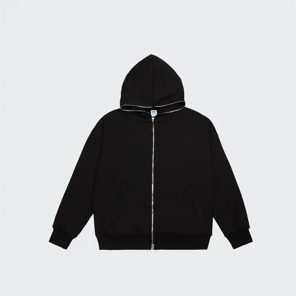high quality heavyweight embroidery zip hoodie custom logo oversized full zip hoodie face blank zipper hoodie
