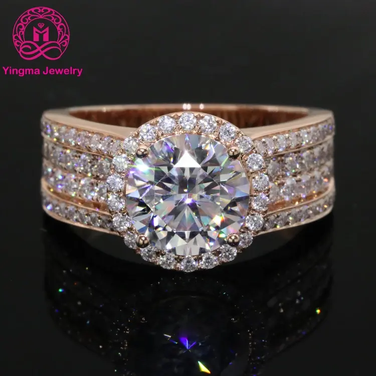 Luxury Fine Moissanite Jewelry Rings 3 Carats Round Brilliant Cut Moissanite Wedding Ring 18K Solid Rose Gold Moissanite Ring