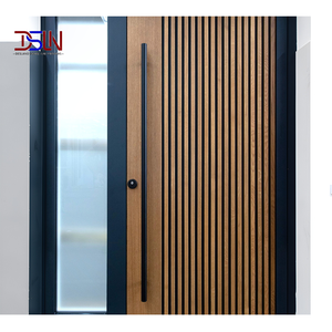 Porte d'entrée moderne en bois massif à double entrée avec verre trempé pour projet de construction de villa, vente en gros - Product Image 1