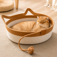 Nid pour chat en corde de coton tressée, style rotin, confortable, doux, portable, avec poignées, toutes saisons, 35 x 42 cm