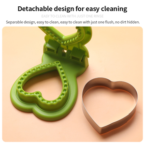 ラブベアラウンドスクエアシェイプグリーンプラスチックステンレス鋼漫画サンドイッチクッキースタンプカッター子供用 - Product Image 4