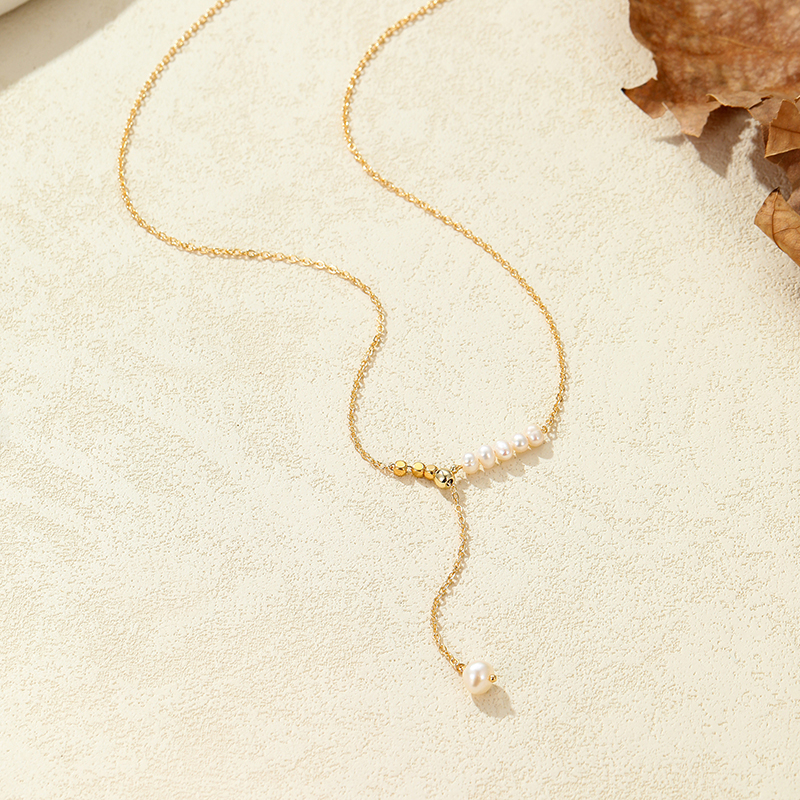 lariat necklace gold vermeil pearl