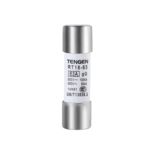 Fusible céramique Tengen Rt18 63A, noyau 14x51mm, type GG, pour applications basse tension - Product Image 1