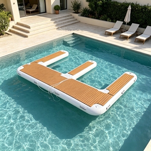Plateforme flottante gonflable en forme de M pour jet ski, plateforme flottante robuste pour le stationnement de bateaux à moteur et de yachts sur le lac avec pompe à air - Product Image 6