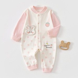 Combinaison pour bébé à manches longues en coton, vêtements de nuit pour filles, printemps automne, motif mignon à pois et lapin - Product Image 1