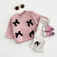 Ensemble floral en coton à manches longues avec nœud et pantalon pour nouveau-né fille