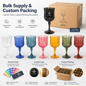 Verres <span class=keywords><strong>à</strong></span> <span class=keywords><strong>vin</strong></span> en <span class=keywords><strong>plastique</strong></span> incassable personnalisés avec pied, style vintage, gaufrés, réutilisables, 301-400 ml, pour mariage, événement, fête, vente en gros - Product Image 6