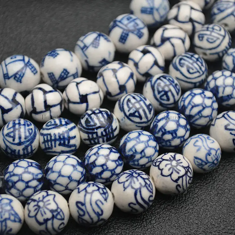 Verschiedene Design blaue und weiße Porzellan Keramik Stein runde Perlen 12mm 14mm 16mm 18mm Schmuck zubehör