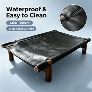 Cama Elevada para Mascotas con Patas de Madera de Nogal, Base Antideslizante de Cuero PU Resistente, Transpirable, para Camping, Patio y Hogar - Product Image 1
