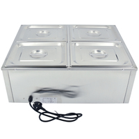 Peralatan Katering 4*1/2 GN PAN, Meja Pemanas Listrik Stainless Steel untuk Snack, Bain Marie Elektrik dengan Pengontrol Suhu