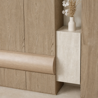 Meuble à chaussures de luxe sur mesure pour entrée, armoire de hall moderne en chêne organique avec banc intégré pour villa et maison personnalisée
