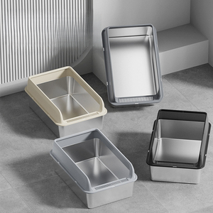 Caja de arena grande de acero inoxidable con <span class=keywords><strong>tapa</strong></span>, bandeja <span class=keywords><strong>antisalpicaduras</strong></span> cerrada de pared alta para Big S, inodoro de metal Kitty - Product Image 2