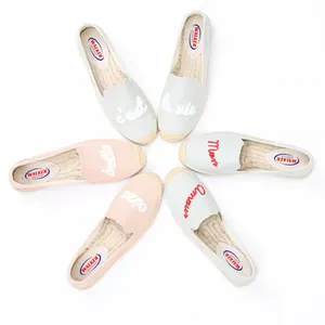 Benutzer definierte Damen Casual Letter Bestickte flache Schuhe Sommer Slip-On Schuhe Espa drilles Bequeme Slipper Fischers chuhe