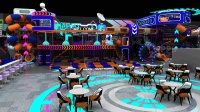 Uzay Roketi Temalı Neon Kaydıraklı Tünel Top Havuzlu Çok Katlı Tırmanma Alanlı Çocuklar İçin Fütüristik Oyun Alanı Aile Eğlence Merkezleri İçin Eğlenceli
