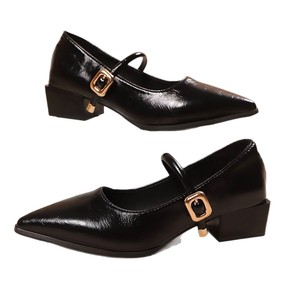 Chaussures en cuir professionnelles de style britannique, nouvelle collection printemps, grandes tailles, bout pointu, talon épais, talon moyen pour femmes - Product Image 5