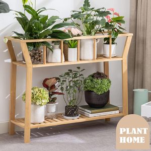 Étagère à fleurs en bambou à double niveau avec rangement pour une utilisation intérieure et extérieure - Product Image 3