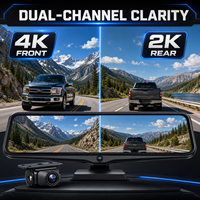 Rétroviseur de streaming style OEM 8,2 pouces pour Ford F150 2015-2026, accessoires, caméra de tableau de bord 4K double objectif avec système d'avertissement d'angle mort BSD
