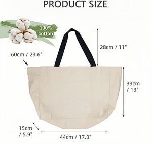 Sacs en toile de coton bio en gros pour usine, sacs fourre-tout vierges réutilisables pour courses avec logo personnalisé imprimé - Product Image 3