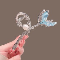 Pince à cheveux en métal queue de sirène de luxe, grande taille, avec perles, pince requin élégante pour chignon, accessoires pour cheveux épais pour femmes