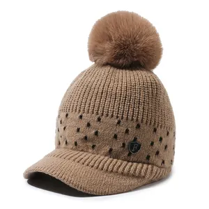 New Plush Winter Knit Warm Hat Women Hat Autumn-Winter Plus Velvet Pom Pom Hat