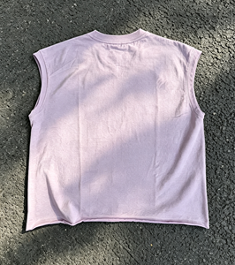 Vintage Distressed Sleeveless Tee Men | Washed Light Purple Cropped Cut Off Tank Top Retro Letter Print Raw Hem Gym Vest - Product Image 3