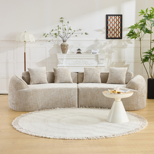 Sofá Curvo Minimalista de Tres Plazas Ecológico en Oferta, Tejido Jacquard Premium, Sofá Esquinero Grande con Patas de Madera - Product Image 1