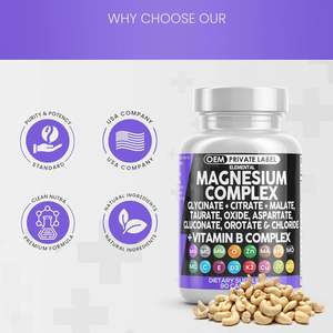 Oem 2285Mg Magnesiumcomplex Supplement Capsules Voor Volwassenen Die Magnesiumglycinaat Bevatten Citraatmalaat Orotaat Vitamine C B - Product Image 5