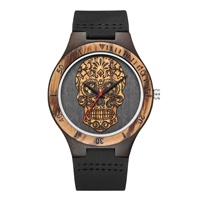 Jam Tangan Kayu Tengkorak Keren Buatan Tangan Unik Grosir Kustom Jam Tangan Kayu Quartz Jepang untuk Pria Reloj De Madera