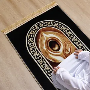 Wholesale Gold Silk Cotton Tassel Mosque Praying Mat Rug Blanket Tapis De Priere Islamic Muslim Prayer Mat