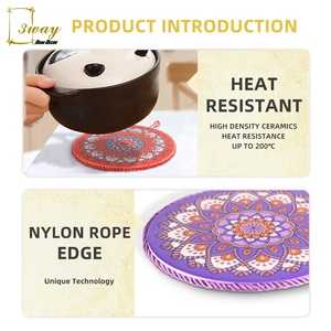 Rond décoratif en céramique plats avec liège retour coussin chauffant <span class=keywords><strong>dessous</strong></span> ensemble pour la coutume imprimée - Product Image 4