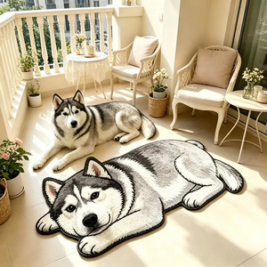 Alfombra Personalizada con Estampado Animal Irregular, Alfombra con Forma de <span class=keywords><strong>Husky</strong></span> Impresa en 3D, Alfombra de Área con Forma Personalizada, Suave y Afelpada - Product Image 1