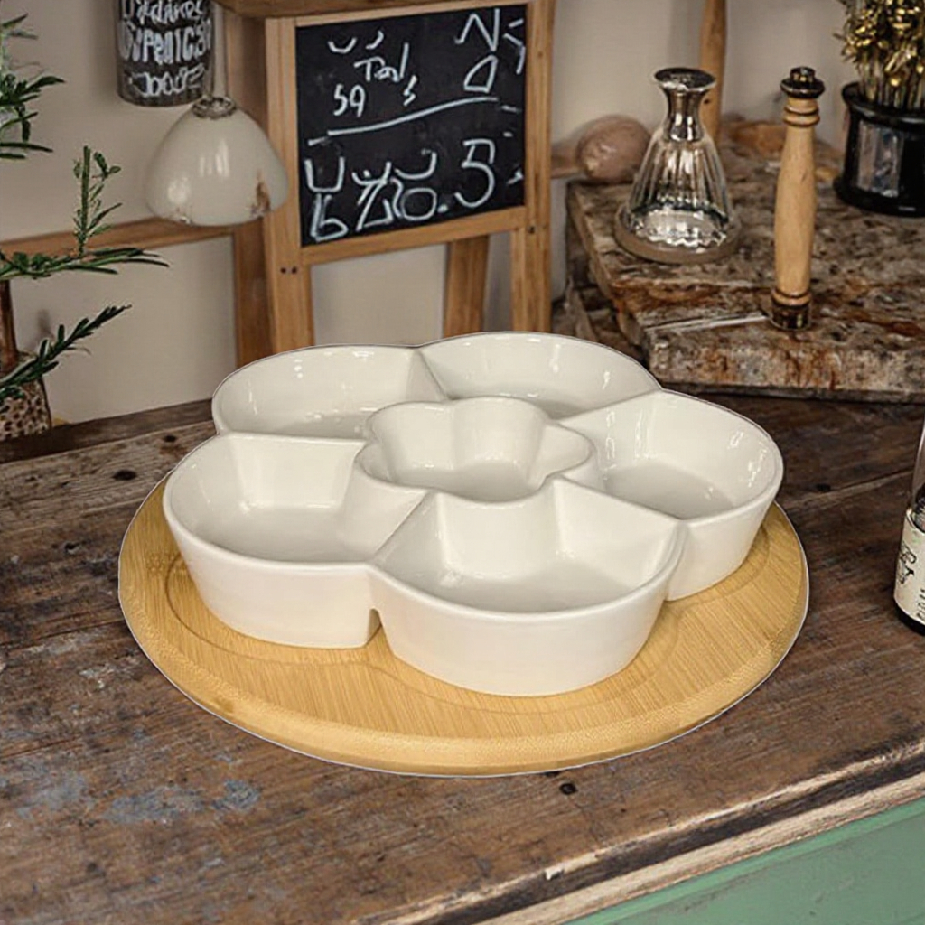 Поднос для сервировки Lazy Susan с керамическими тарелками, съемные блюда с бесшумным вращением для дня рождения и свадьбы