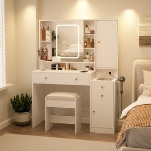 Bedroom Furniture White <strong>Dressing</strong> <strong>Table</strong> Wood Makeup Vanity Desk with Led Light and <strong>Mirror</strong> - Product Image 3